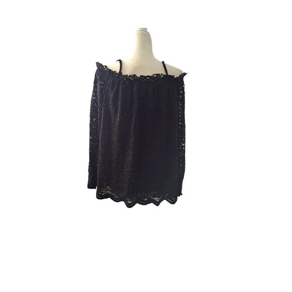 Anthropologie Eri + Ali Coldshoulder Lace Black Button Cuff Dark Boho Top Small - Picture 6 of 9